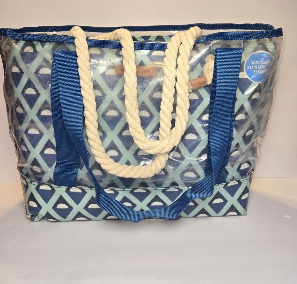 Arctic Zone Blue & White Cooler Bag Matching Clear Bag Zipper Closure 2 Pcs Set